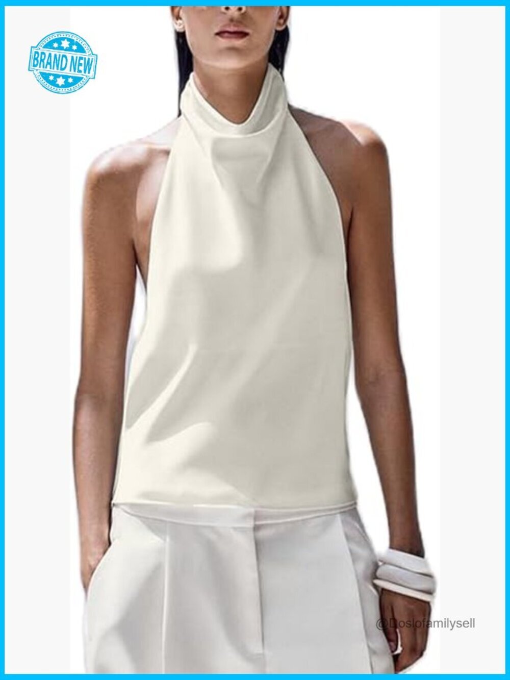 Mock Neck Satin Tank Top Sleeveless Halter Backless Crop Top Going Out
